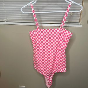 Pink and white checkered bodysuit